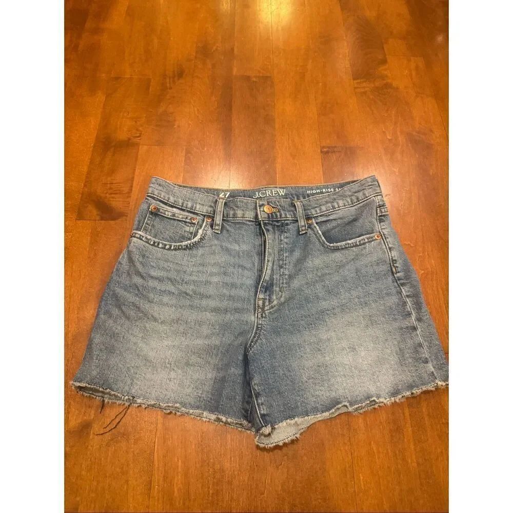 J Crew High Rise Denim Shorts Womens 27 waist Raw Hem Blue Jean Stretch